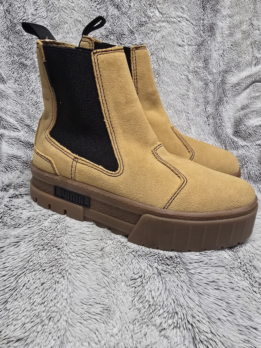 Puma Women's Tan and Black Platform Chelsea Boots